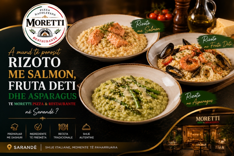 A mund të porosit Rizoto me Salmon, Fruta Deti dhe Asparagus te Moretti Pizza & Restaurante në Sarandë ?