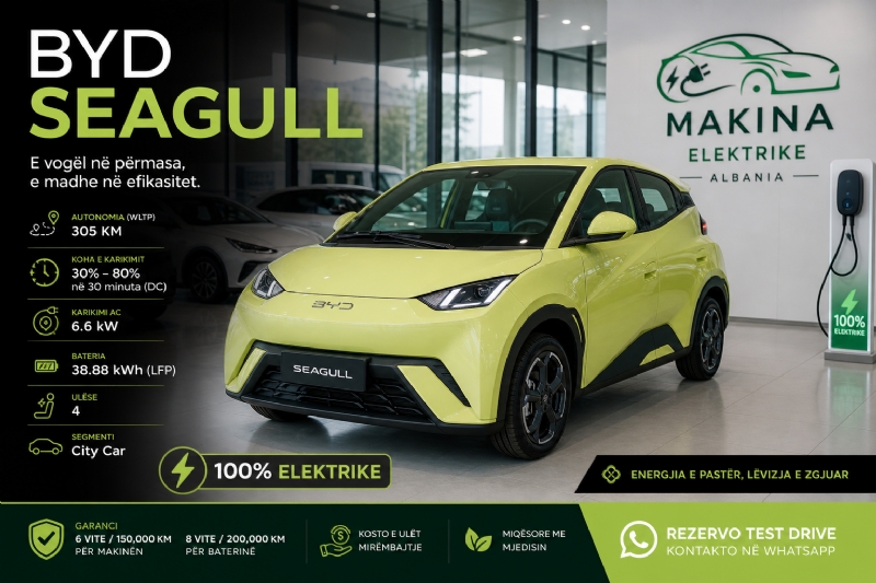 BYD SEAGULL, Makina elektrike urbane eshte zgjedhja më ekonomike në treg, për përdorim i përditshëm në qytet, taxi, delivery, biznes ose si makinë e dytë per familjen.