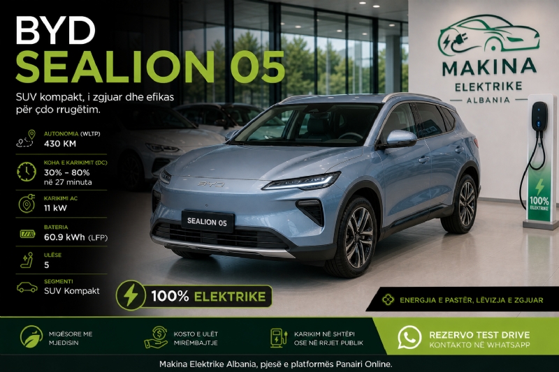 BYD SEALION 05, makinë elektrike SUV moderne dhe ekonomike, ideale për përdorim të përditshëm, familje, biznes dhe lëvizje komode në qytet dhe jashtë tij.